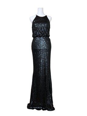 Badgley Mischka Size 4 Navy Sequin Drop Waist Evening Gown